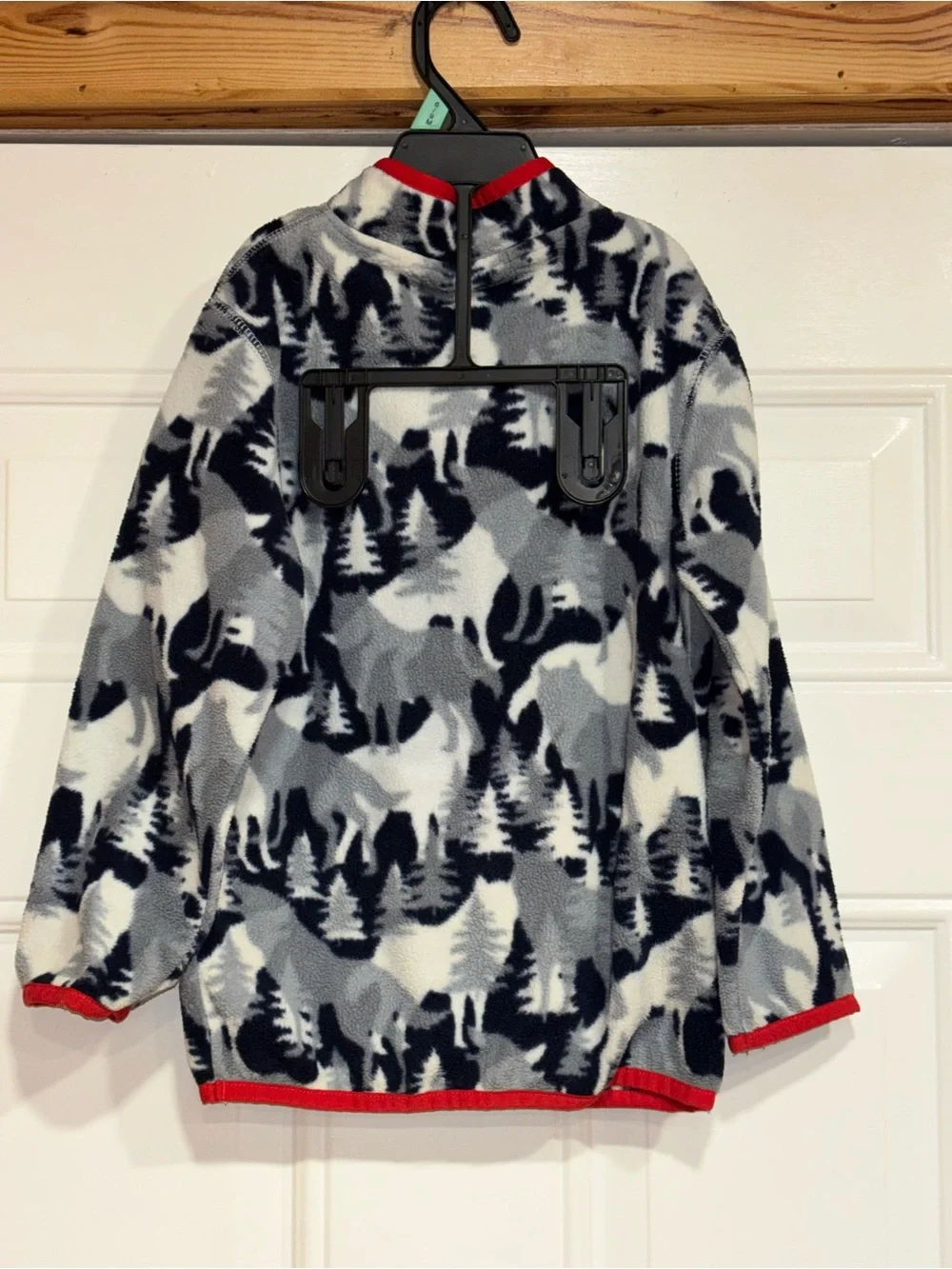 Gymboree Boys Gray, Black & White Moose Print Fleece Zip Pullover with Red Trim
